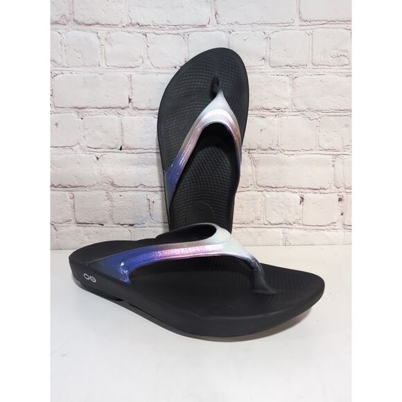 OOFOS Ooahh Luxe Slide Sandal Recovery Thong Flip Flops Ombre Iridescent Purple - Picture 1 of 10